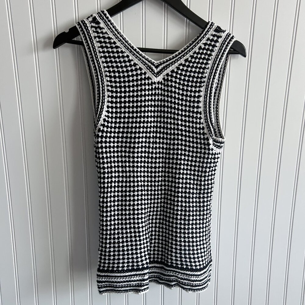 Evereve Black & White Houndstooth Knit Vest Size Small - Picture 3 of 4